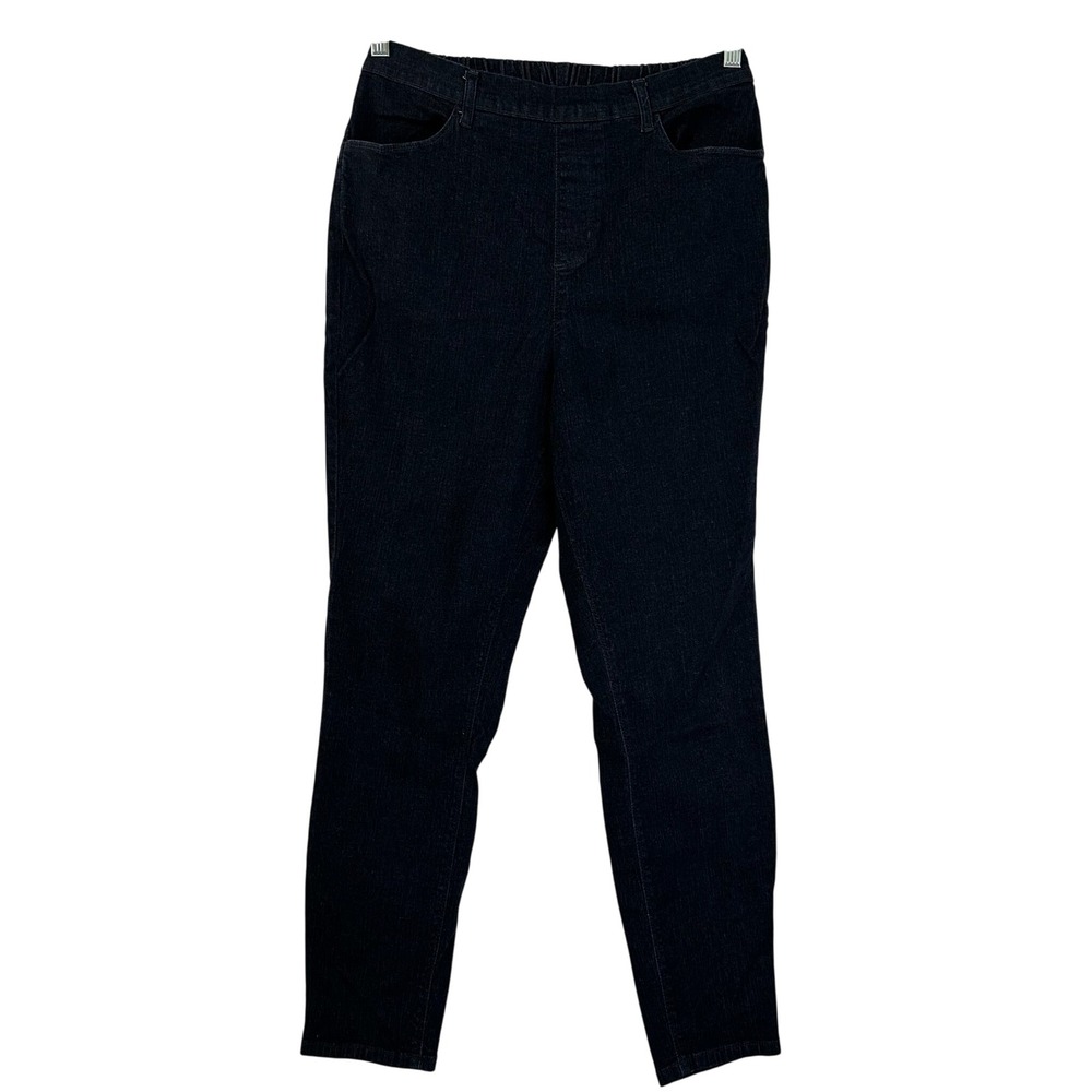 Denim & Co Womens Large Dark Wash Elastic Waist Pull On Tapered Jeans